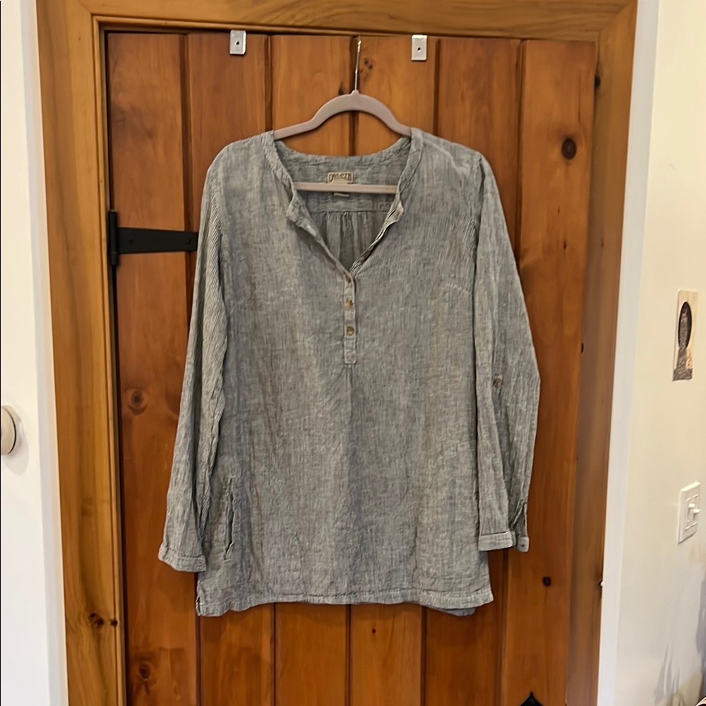Duluth Trading Co Artisan Hemp Long-Sleeve Striped Henley Tunic